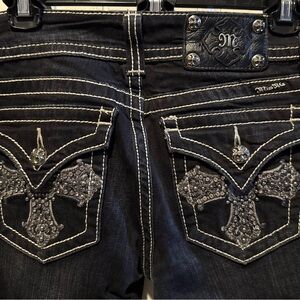 Miss Me Jeans Dark Wash Size 29 Inseam 33 JP5046SKL 5 Pocket Rhinestone’s
